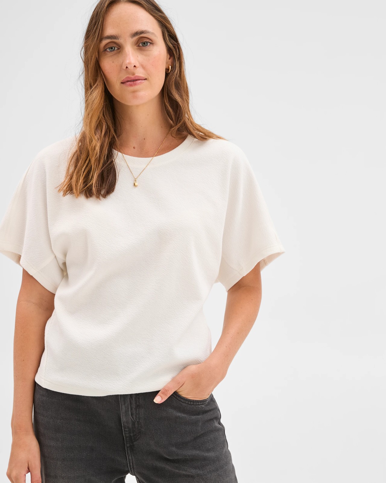 Spliced Cocoon Boxy T-Shirt - Cloud Dancer 2 of 6