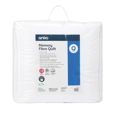 Anko Memory Fibre Quilt - Queen Bed, White