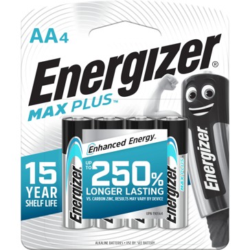 4 Pack Energizer Max Plus AA Alkaline Batteries