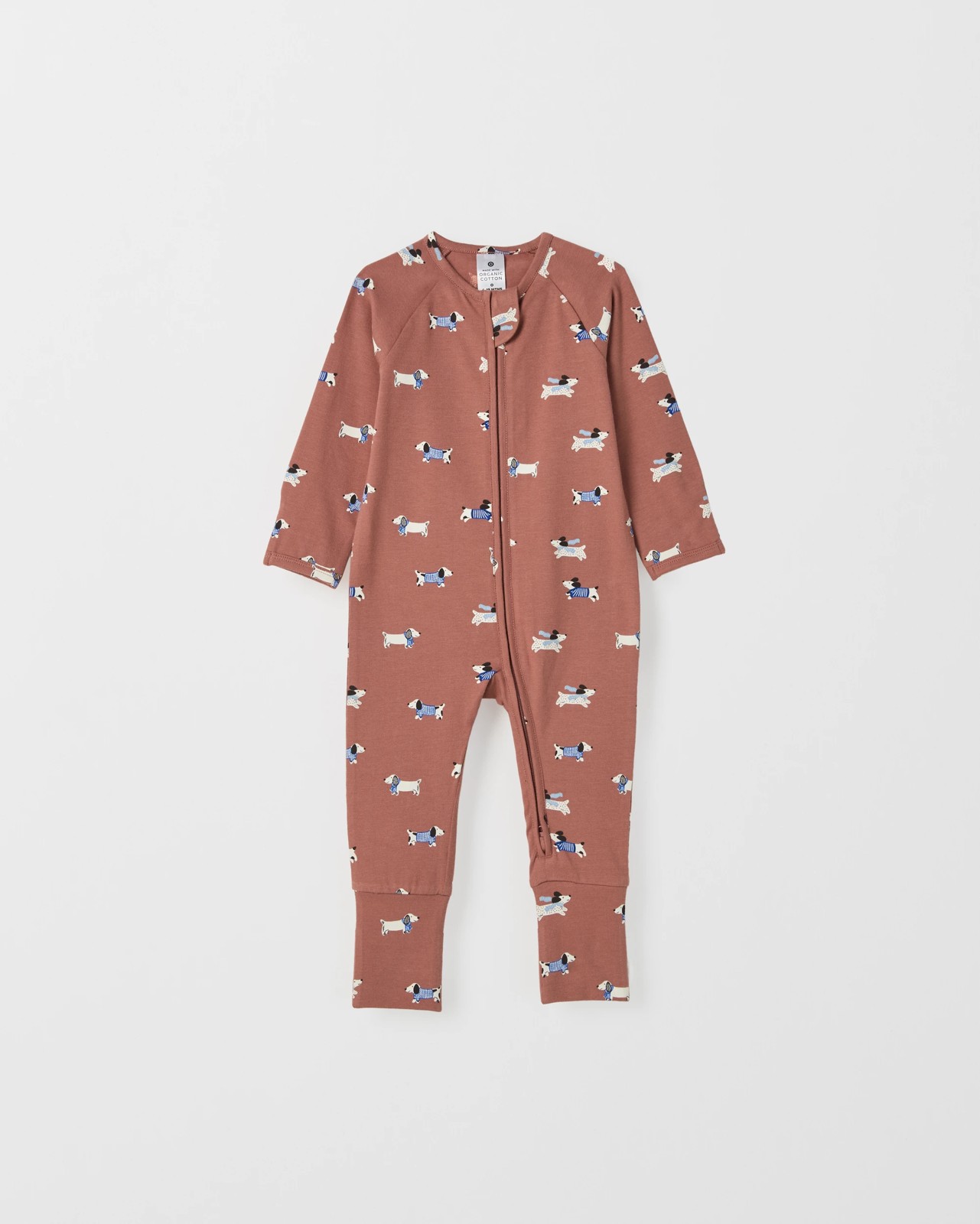Baby Organic Cotton Zip Front Footless Coverall  - Sausage Dog 3 of 4