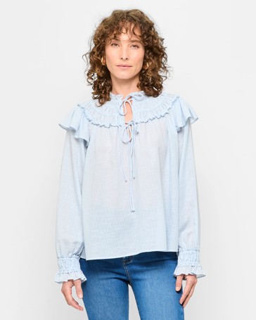 Long Sleeve Ruffle Detail Blouse