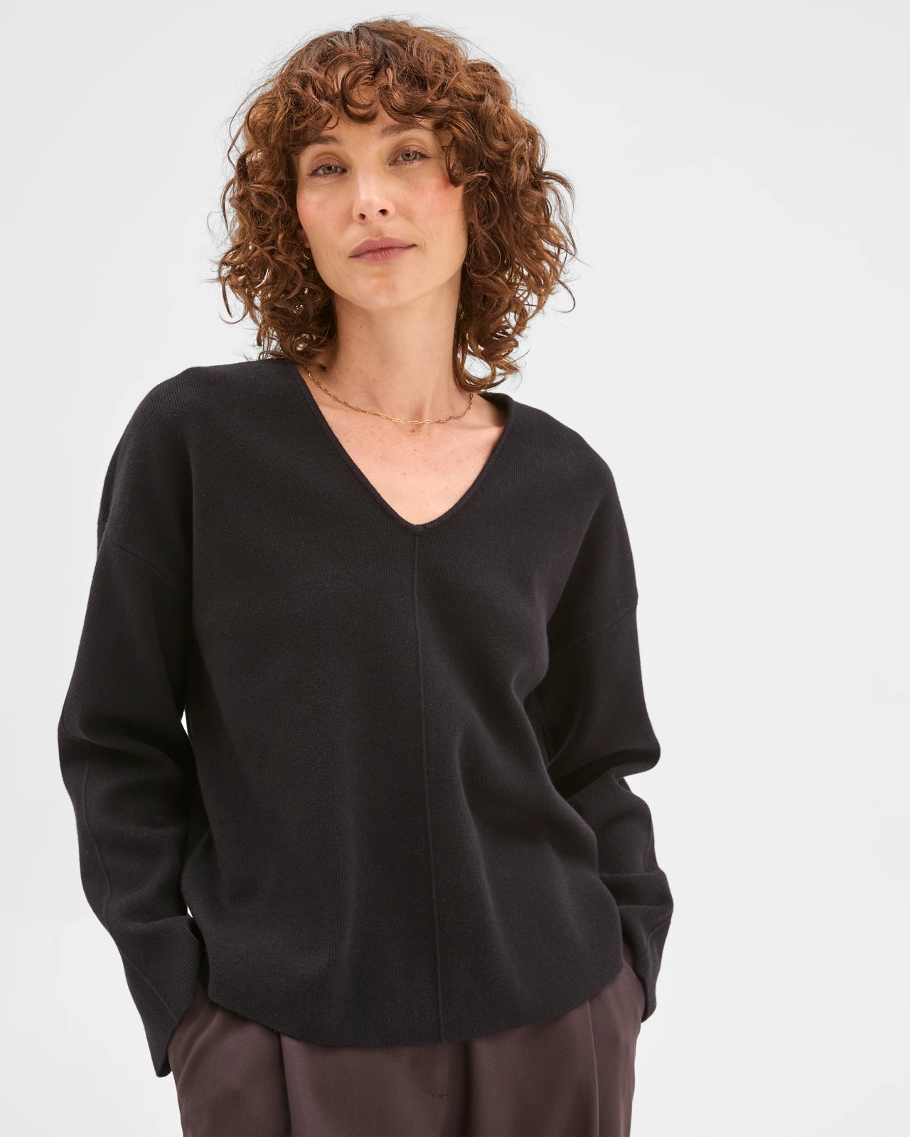 Preview Australian Cotton Blend Polished V-Neck Jumper - Black 3 of 5