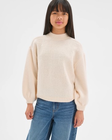 Sequin Long Balloon Sleeve Knit Jumper