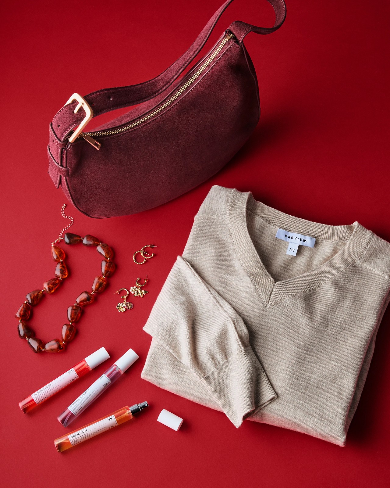 Premium Suede Leather Halfmoon Shoulder Bag - Bordeaux 4 of 4