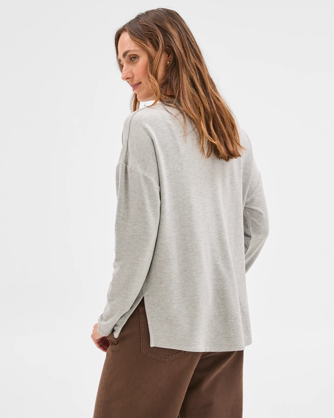 Long Sleeve Drop Shoulder Curved Hem Top - Grey 5 of 5