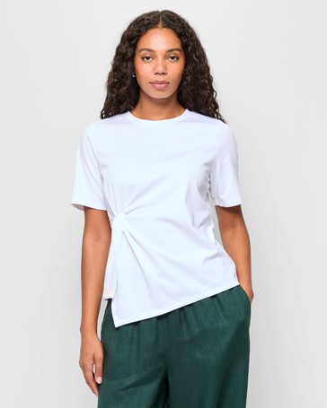 Australian Cotton Blend Asymmetrical Tuck T-Shirt