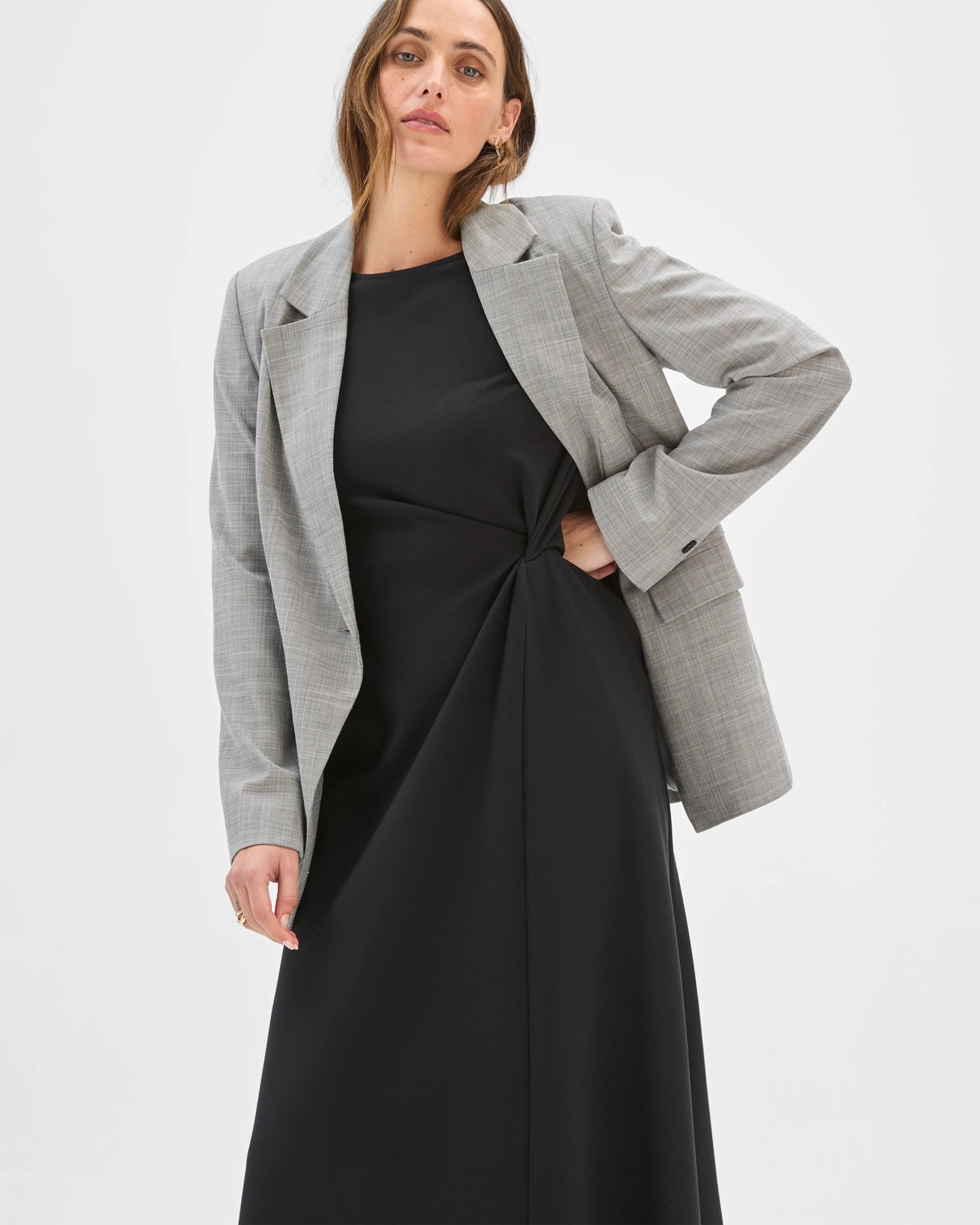 Preview Ponte Twist Detail Midi Dress - Black 2 of 5