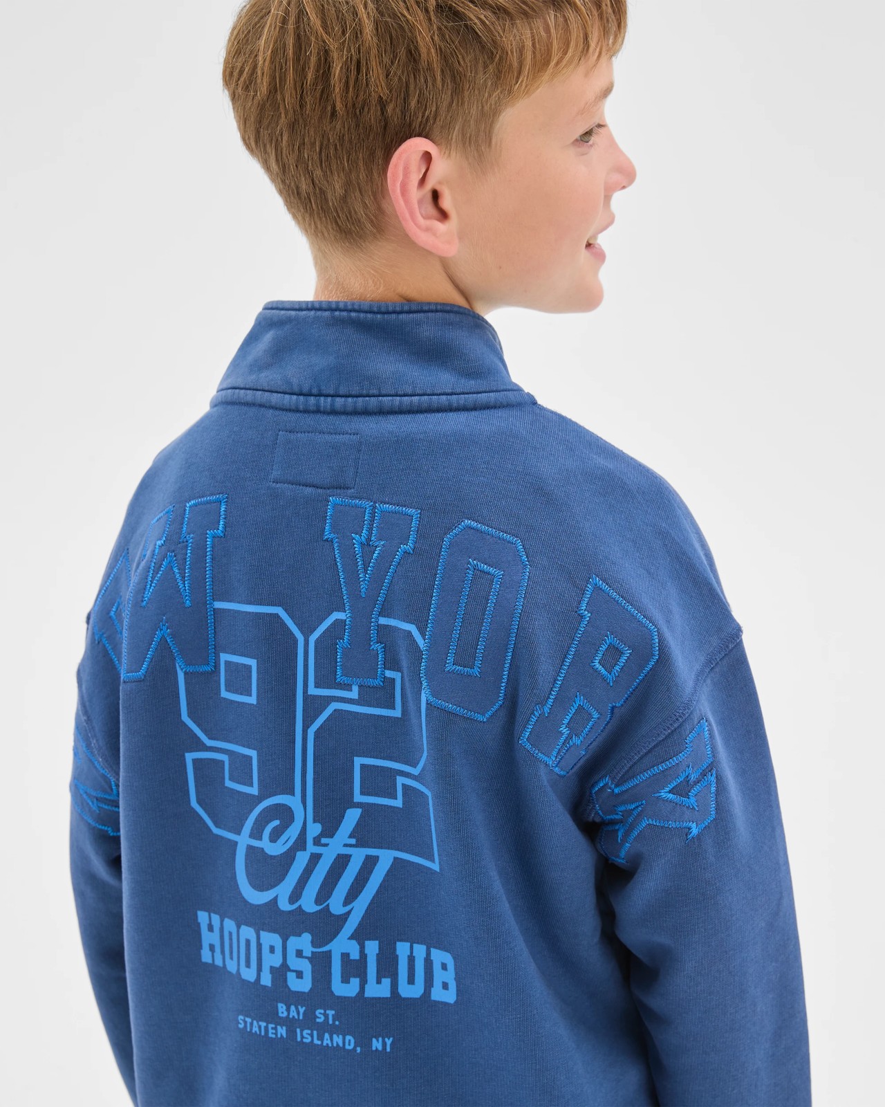 Australian Cotton Blend Quarter Zip Washed Jumper - Blue 3 of 6