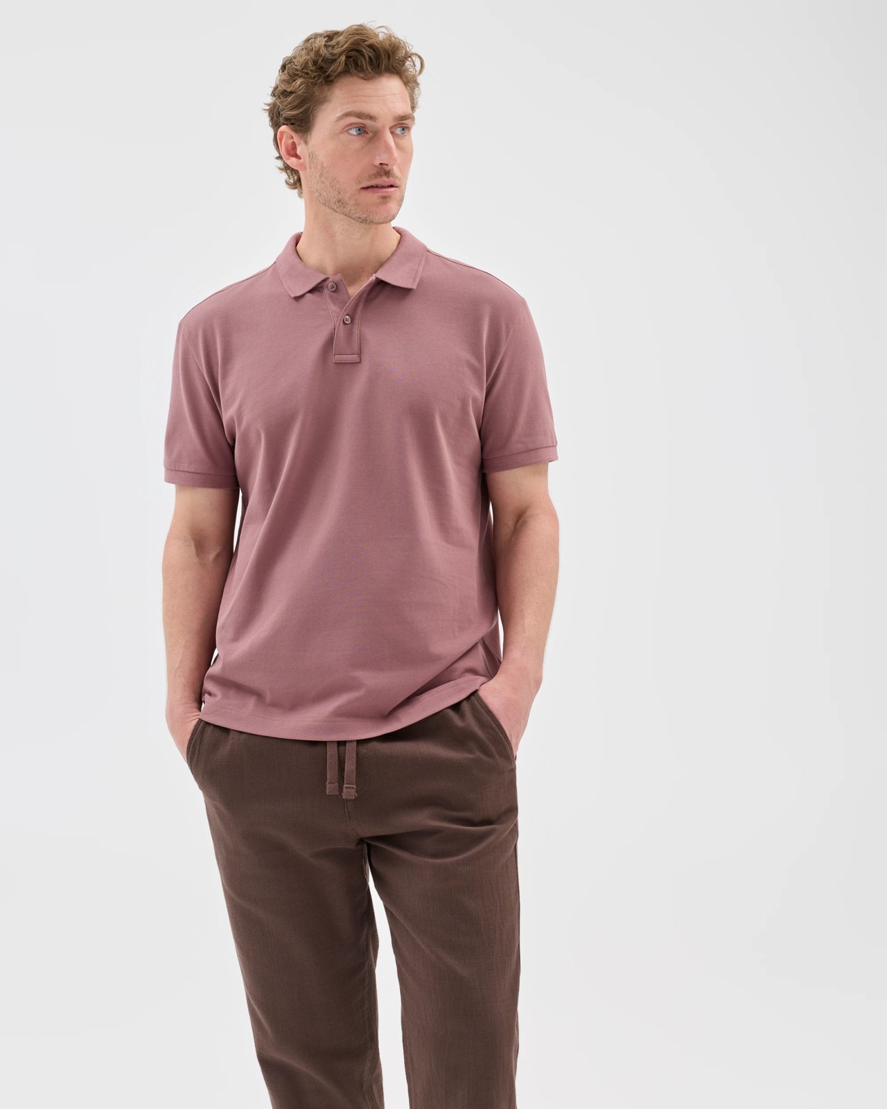 Australian Cotton Short Sleeve Polo Top - Rose Taupe 3 of 5