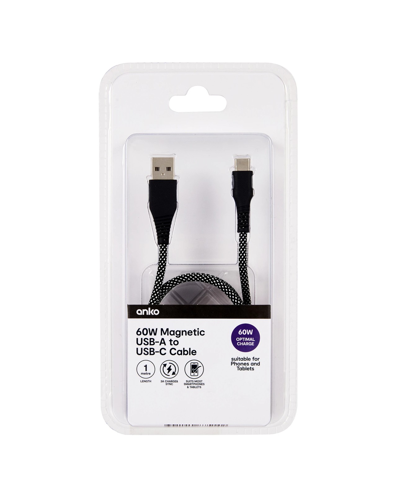 Magnetic USB-A to USB-C Cable  Black - Anko 4 of 5