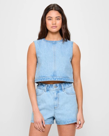 Denim Crew Neck Tank Top - Lily Loves