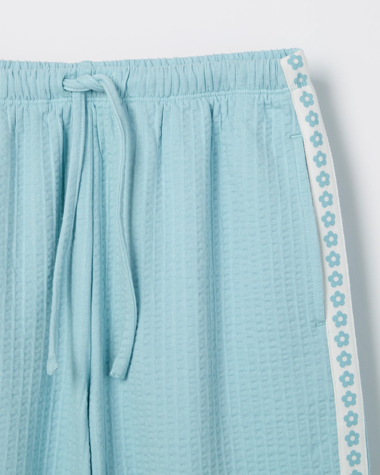Australian Cotton Blend Textured Side Taped Wide Leg Knit Pants - Blue 6 of 6