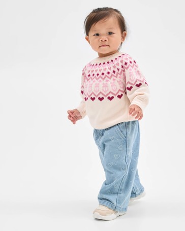 Baby Organic Cotton Intarsia Knit Jumper