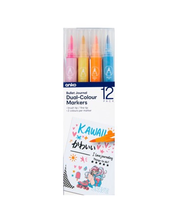 Anko 12 Pack Bullet Journal Dual-Colour Markers