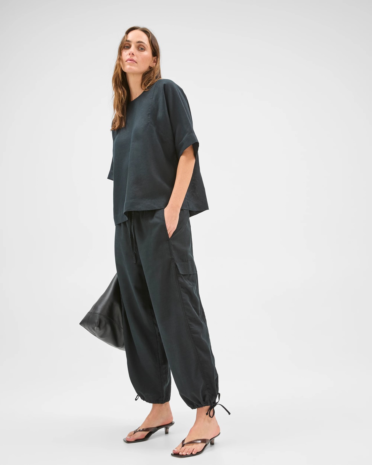 Slub Cargo Pull On Pants - Black 3 of 5