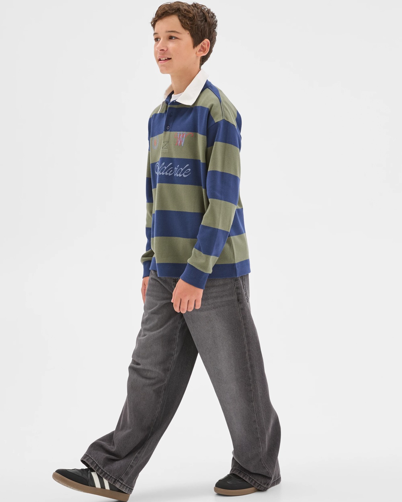 Australian Cotton Stripe Rugby T-Shirt - Gree/Navy 3 of 6