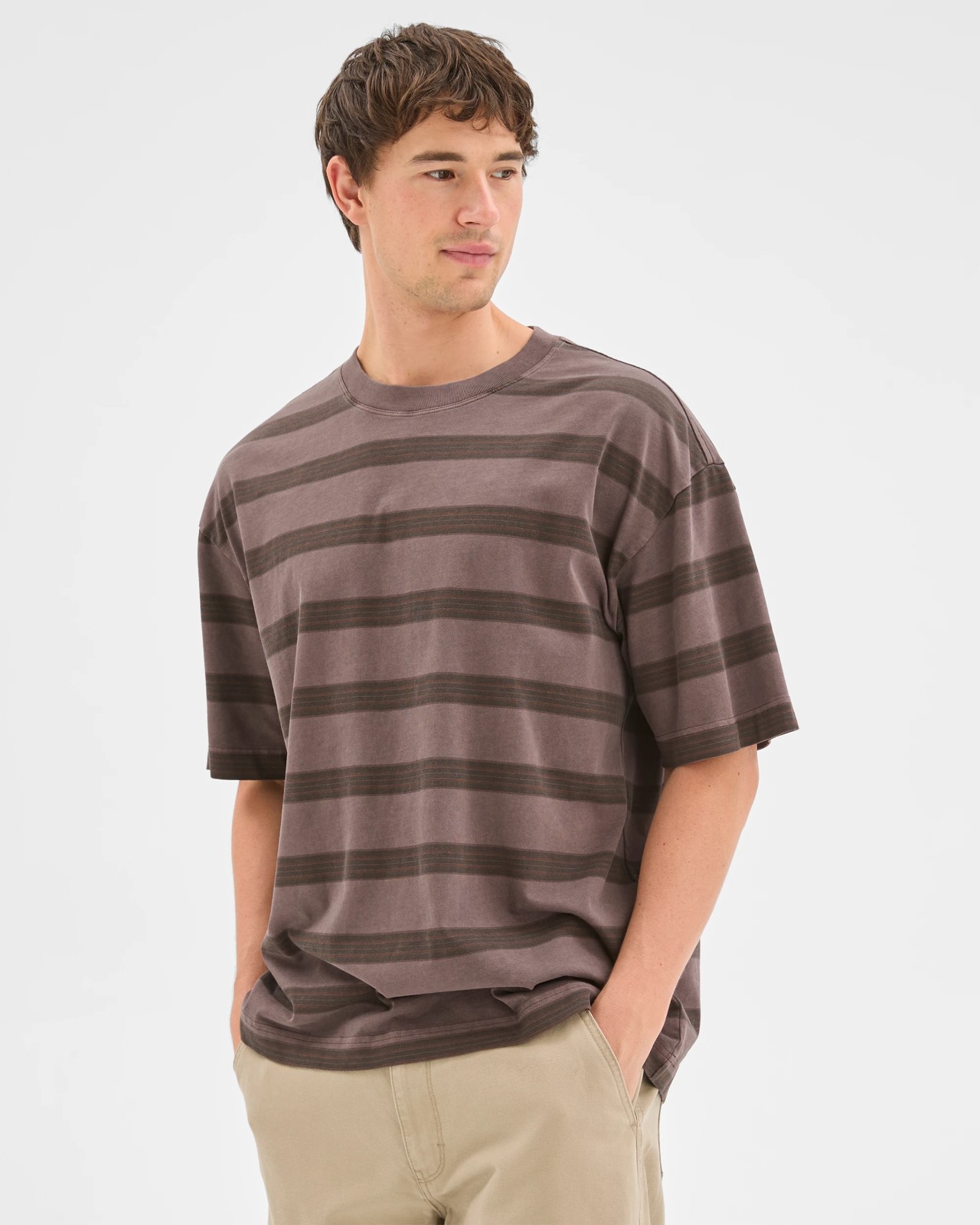 Commons Australian Cotton Overdyed Striped T-Shirt - Berry Stripe 4 of 6