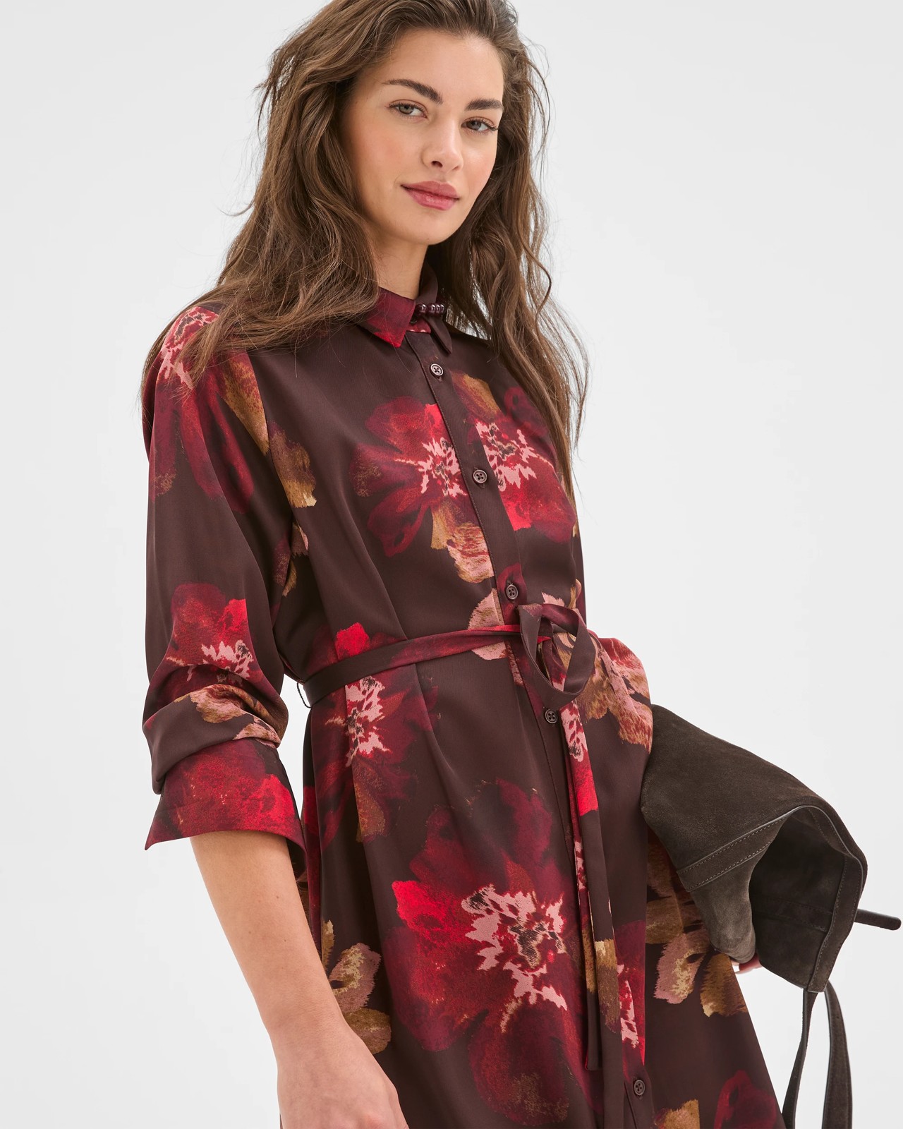 Petites Long Sleeve Wrap Detail Shirt Dress  2 of 6