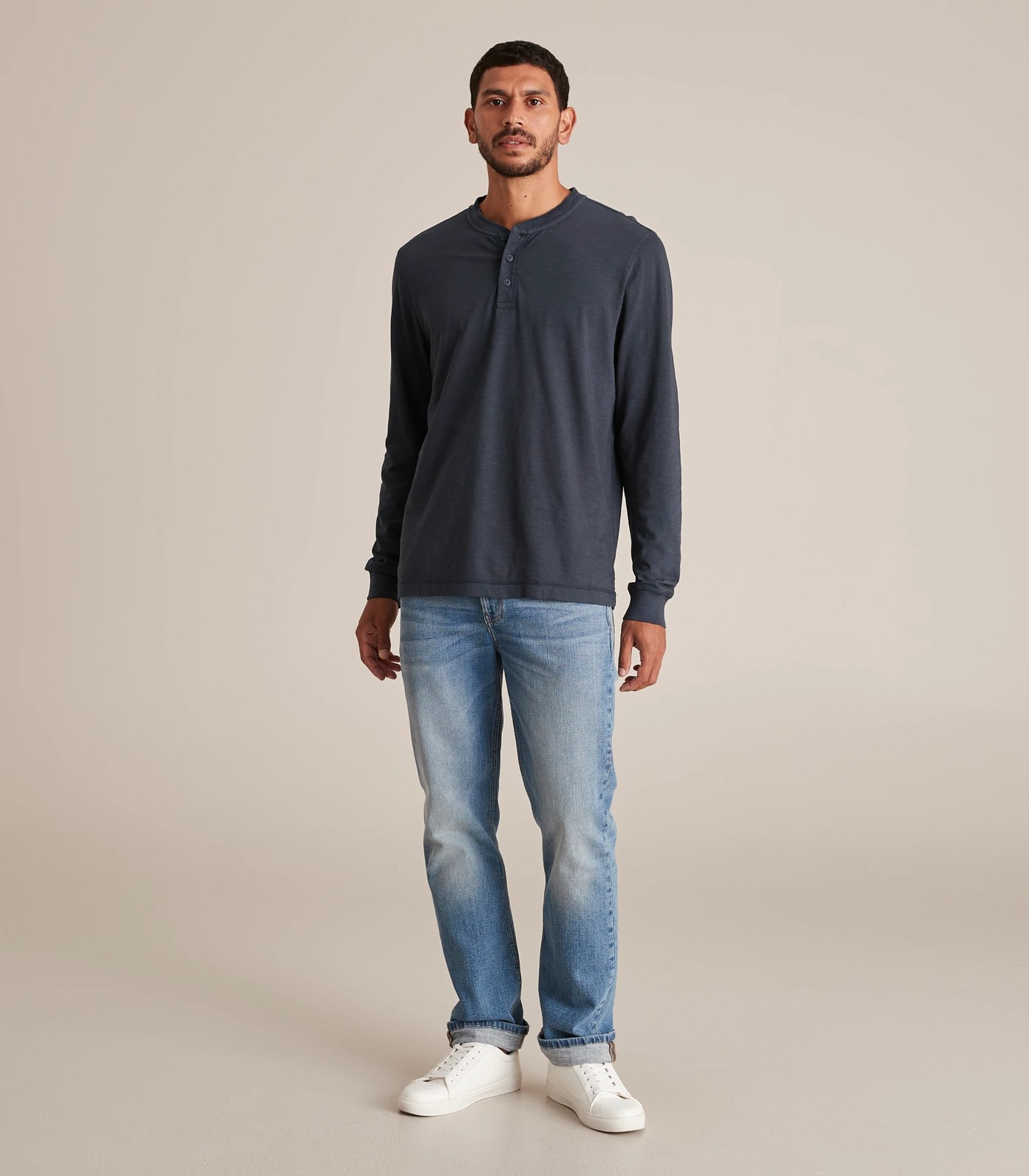 Garment Dyed Slub Henley Long Sleeve T-Shirt 2 of 6