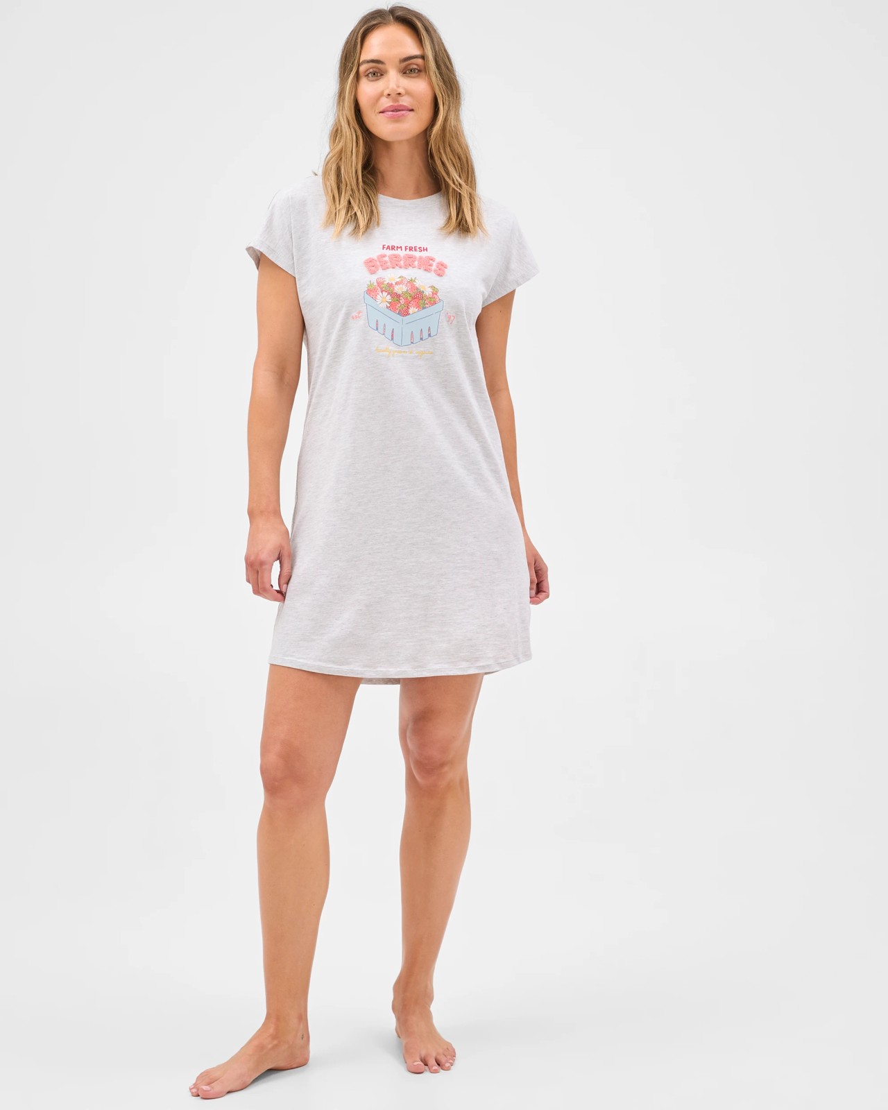Australian Cotton T-Shirt Nightie - Grey Strawberry 2 of 5