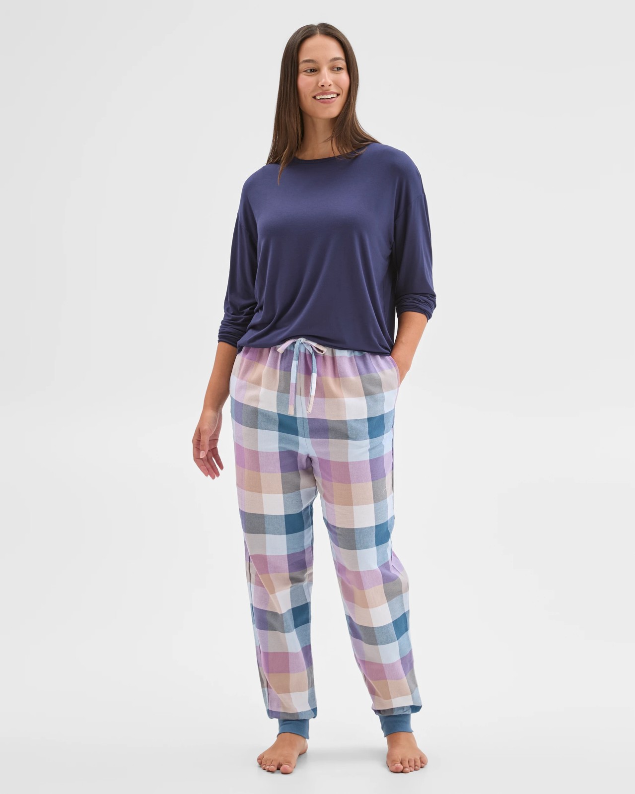 Australian Cotton Flannelette Jogger Sleep Pants - Blue Buffalo 2 of 5