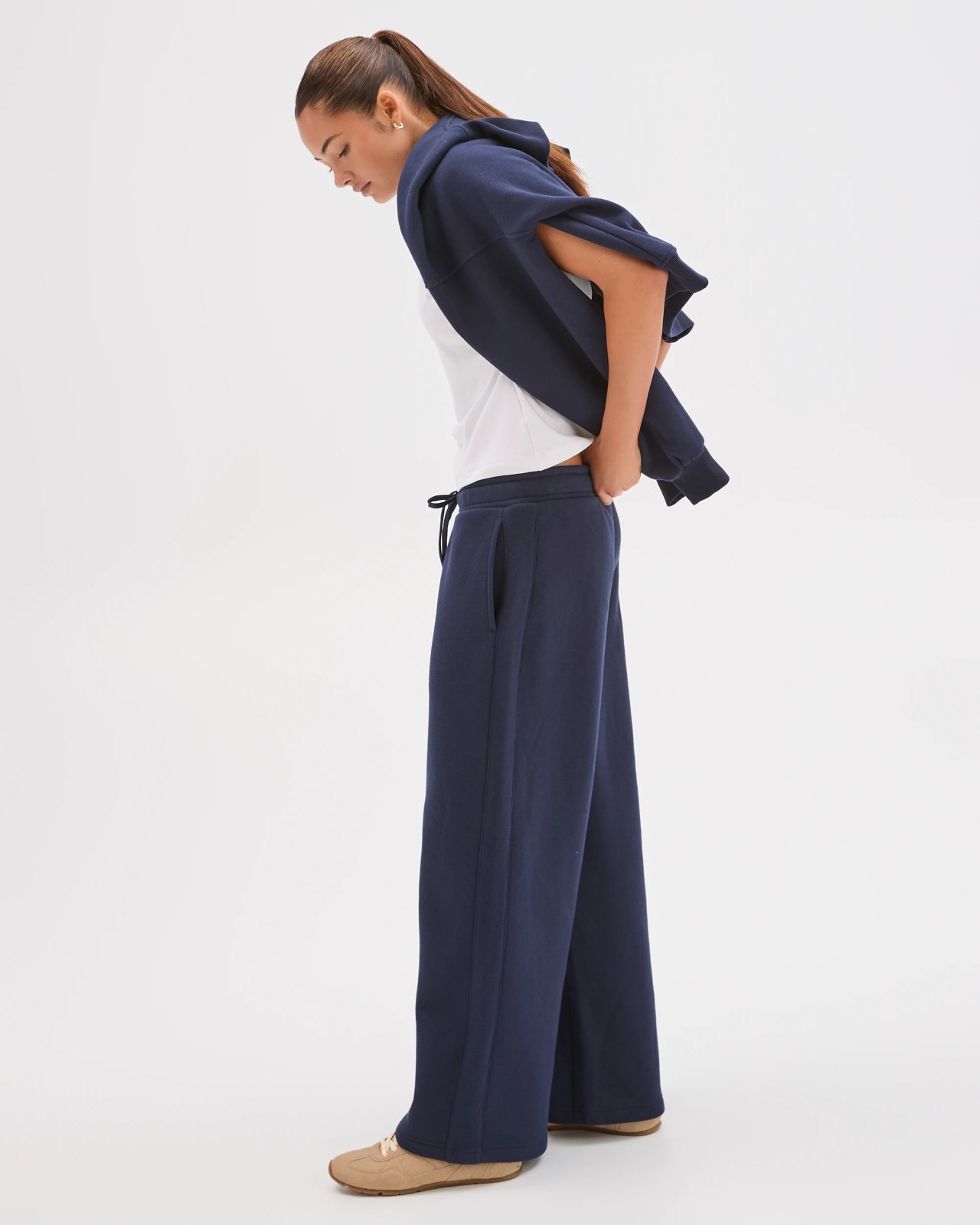 Lily Loves Australian Cotton Blend Wide Leg Trackpants - Deep Navy 3 of 6