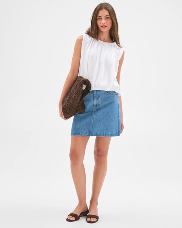 Petites Australian Cotton Blend Sleeveless Bubble Hem Top