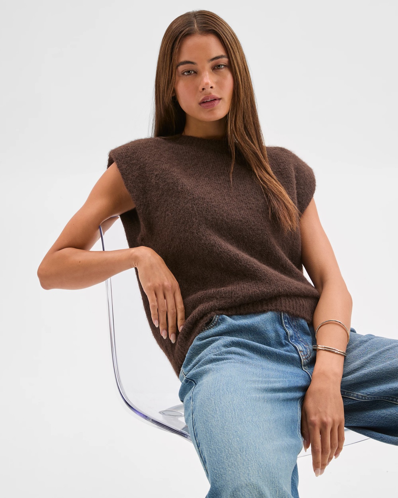 Lily Loves Exaggerated Shoulder Knit Vest - Truffle 3 of 6