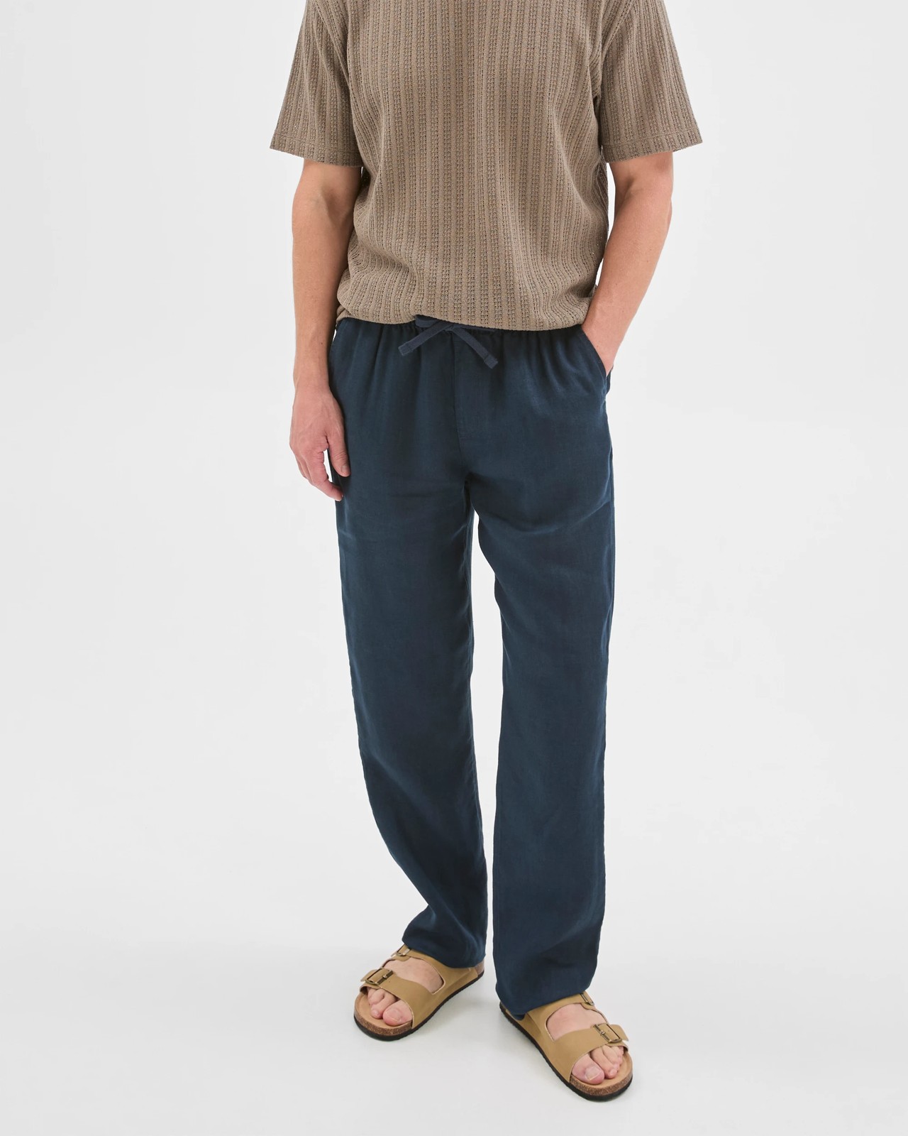European Linen Full Length Pants - Navy 3 of 5