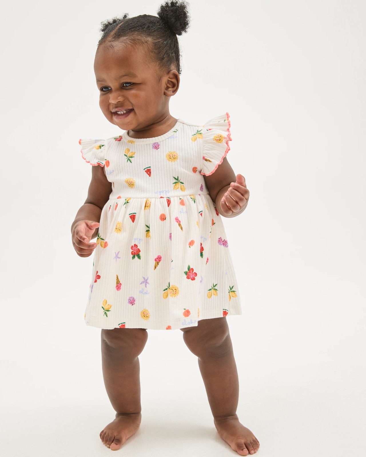 Baby Organic Cotton Bodysuit Dress - Neutral Aloha Cloud Dancer 4 of 6