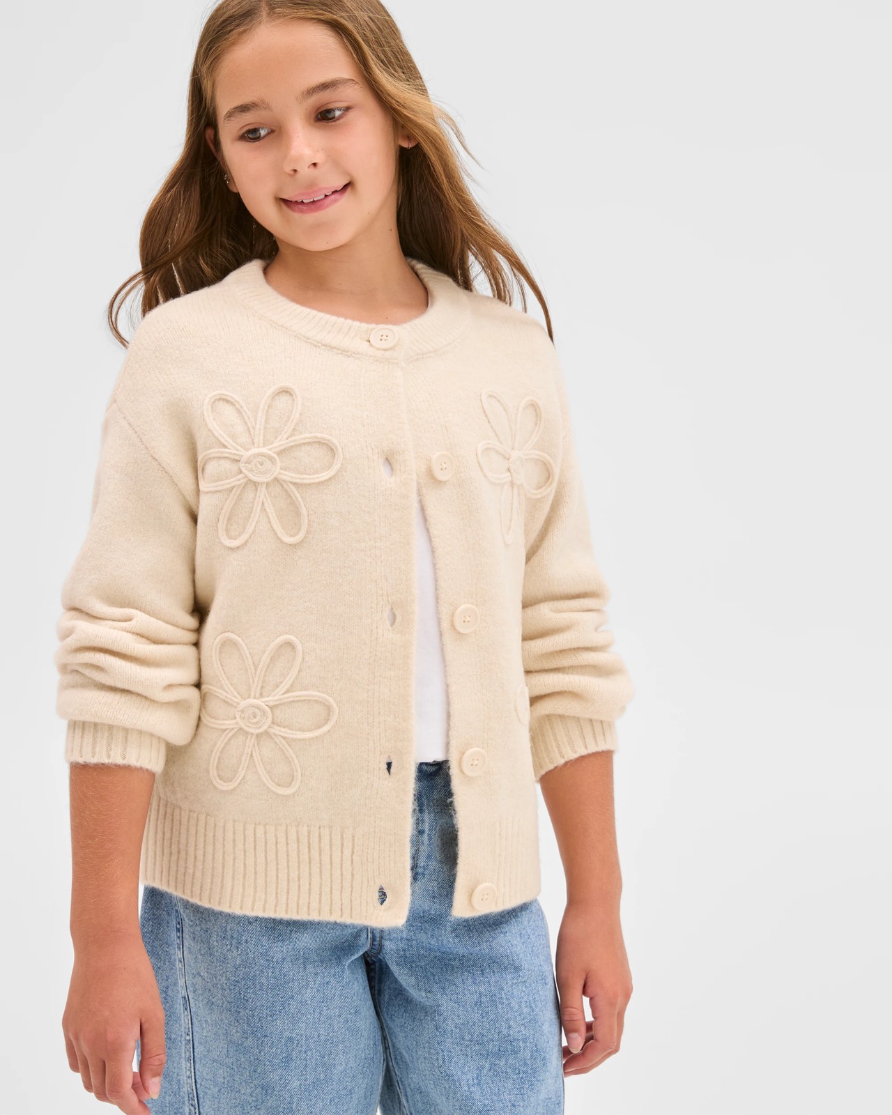 Button Through Boxy Knit Cardigan - Cream 3 of 5