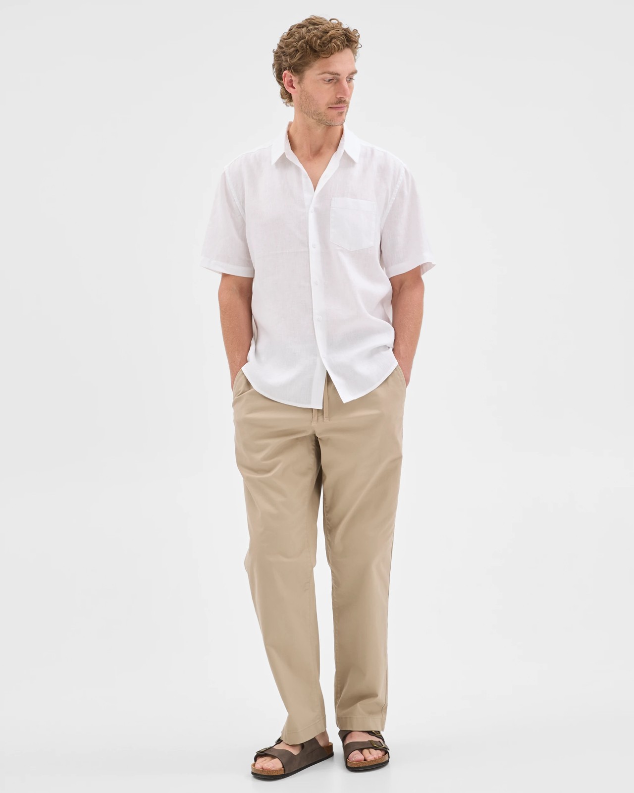Australian Cotton Elastic Waistband Chino Pants - Stone 2 of 6