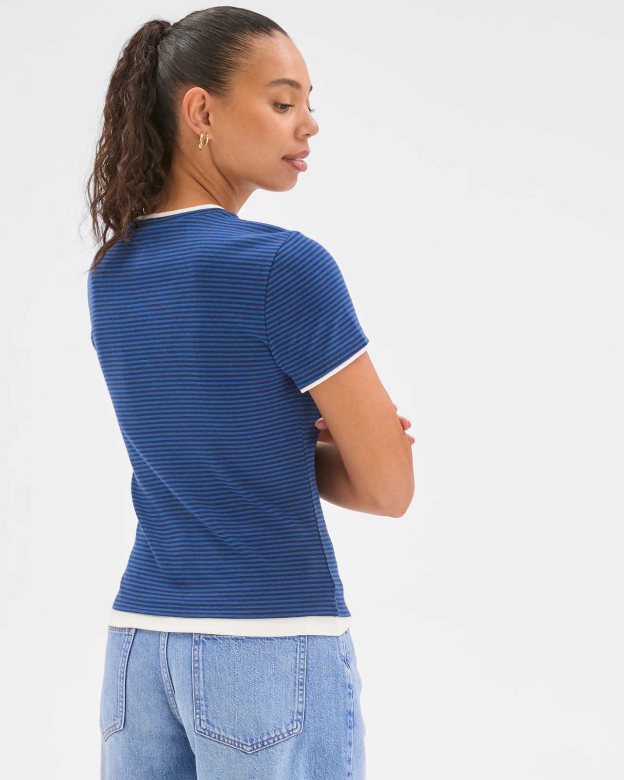Soft Touch Double Layer Fitted T-Shirt - Ink Navy/Deep Ocean Stripe 6 of 6