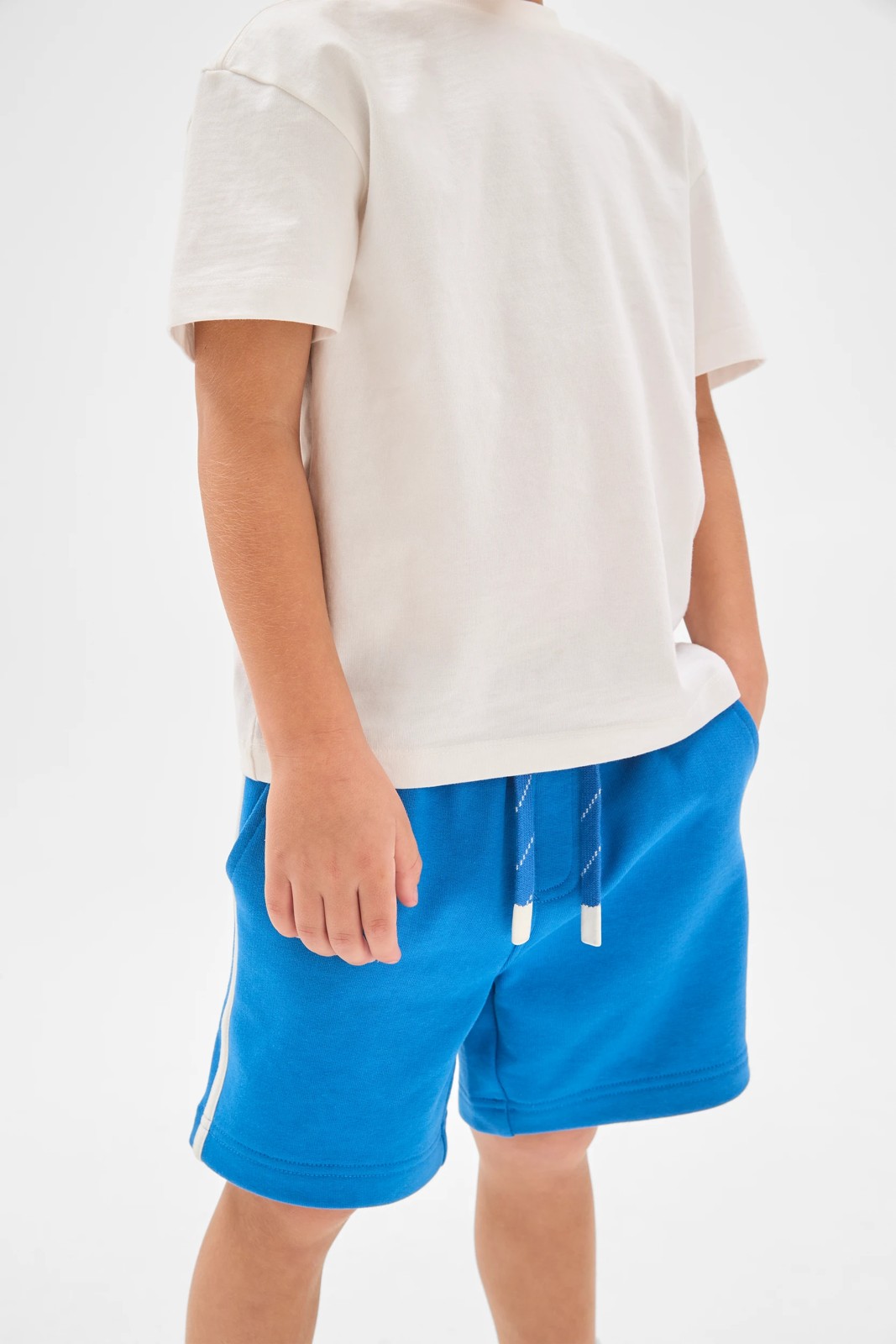Australian Cotton Blend Elastic Waist Shorts - Blue 4 of 5