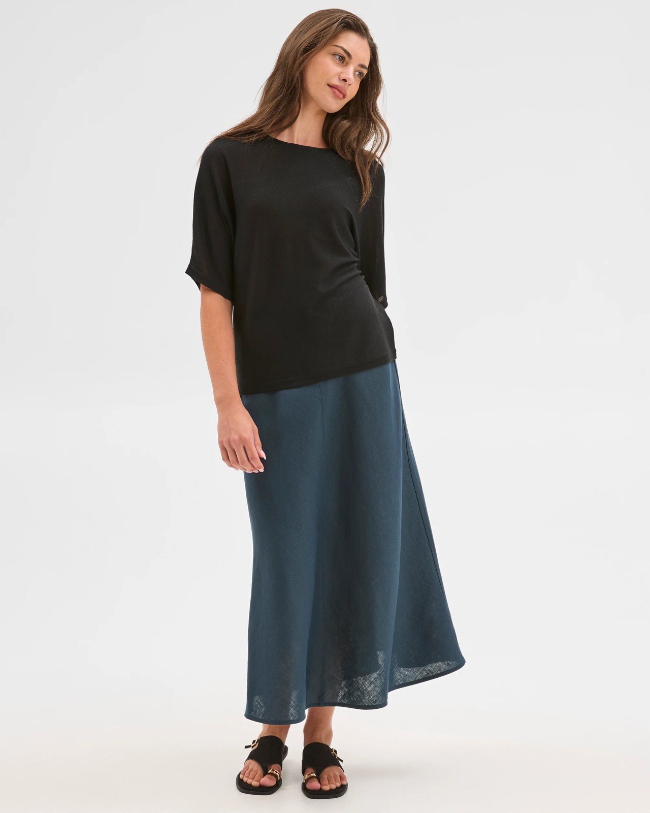 Petites European Linen Seam Detail Midi Skirt 3 of 6
