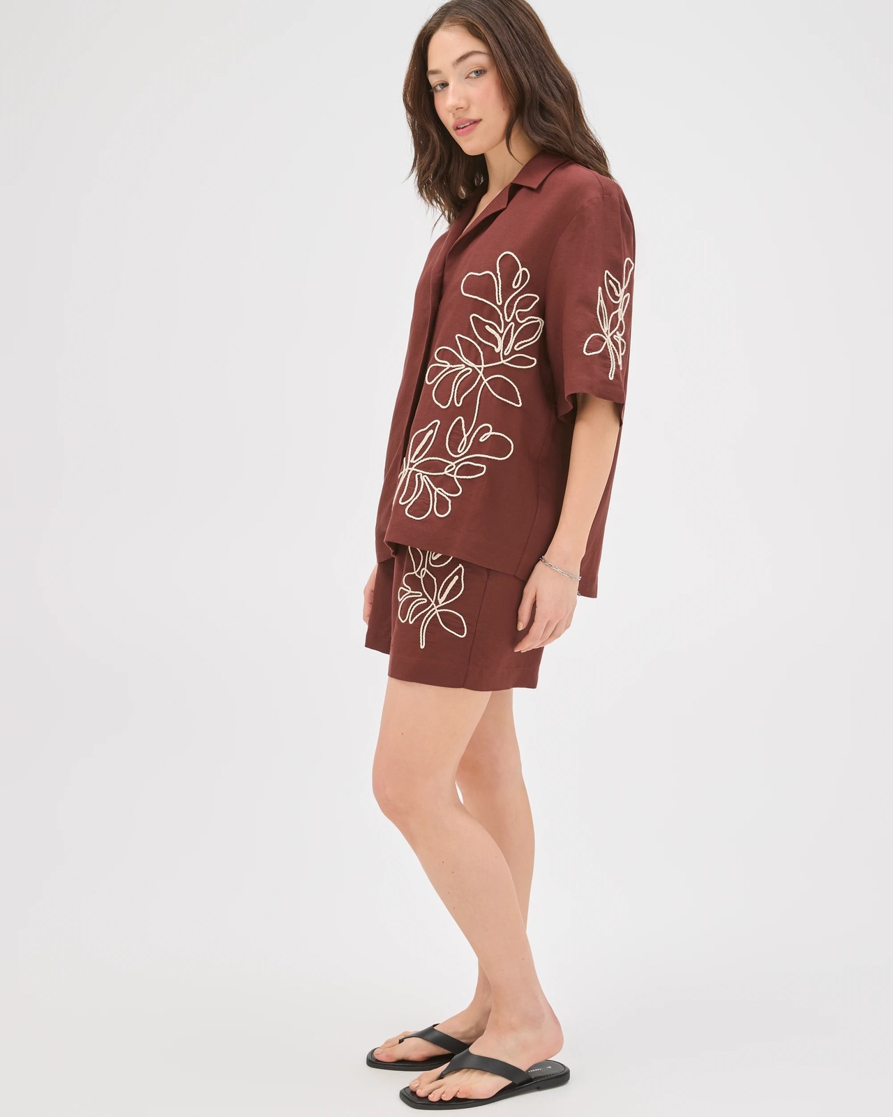 Lily Loves European Linen Blend Embellished Shorts - Ganache 5 of 6