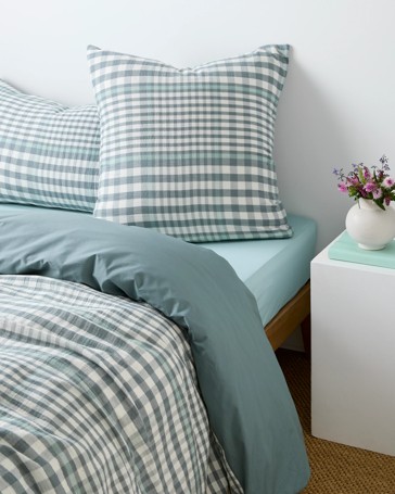 Ginny Check Muslin European Pillowcase - Stormy Sea