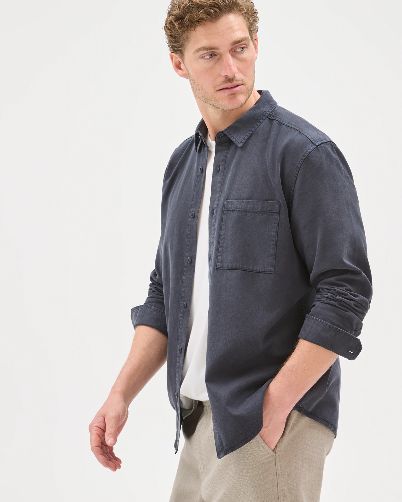 Long Sleeve Washed Shirt - Night Sky 6 of 6