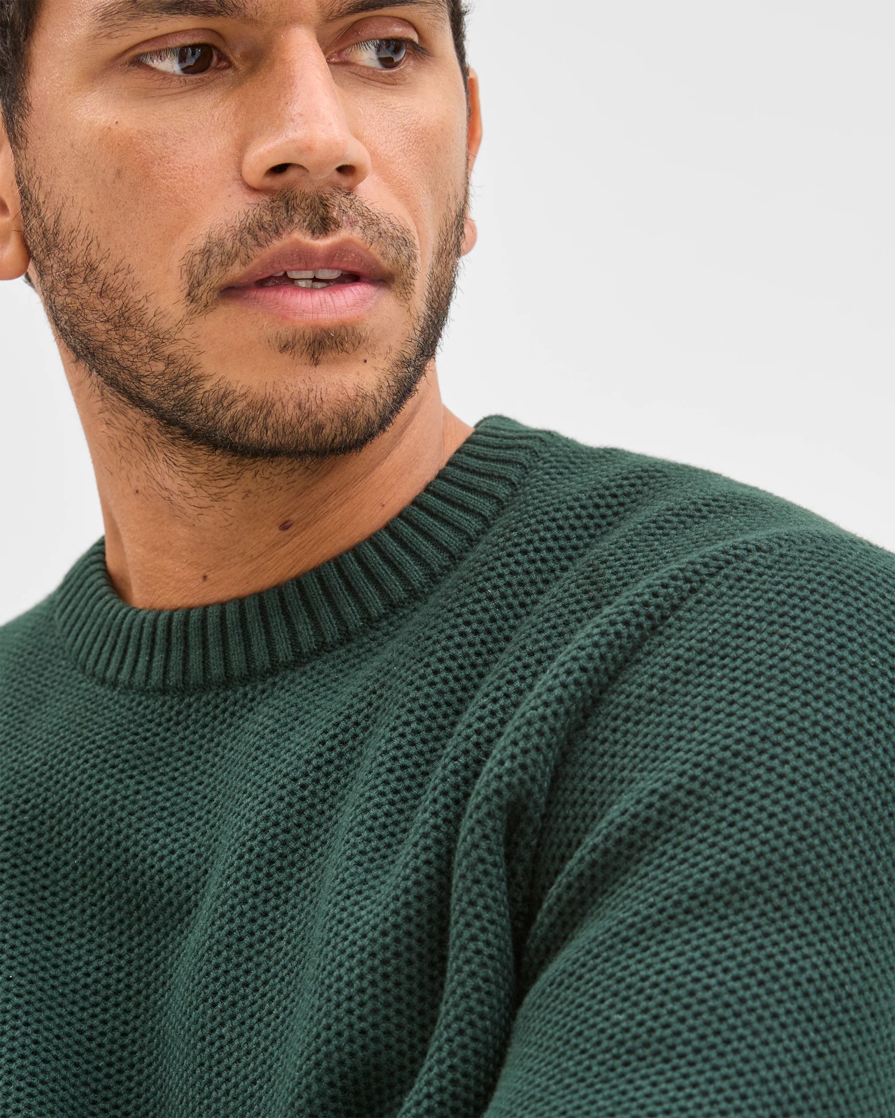 Australian Cotton Midweight Honeycomb Knit Sweater - Dark Green 6 of 6