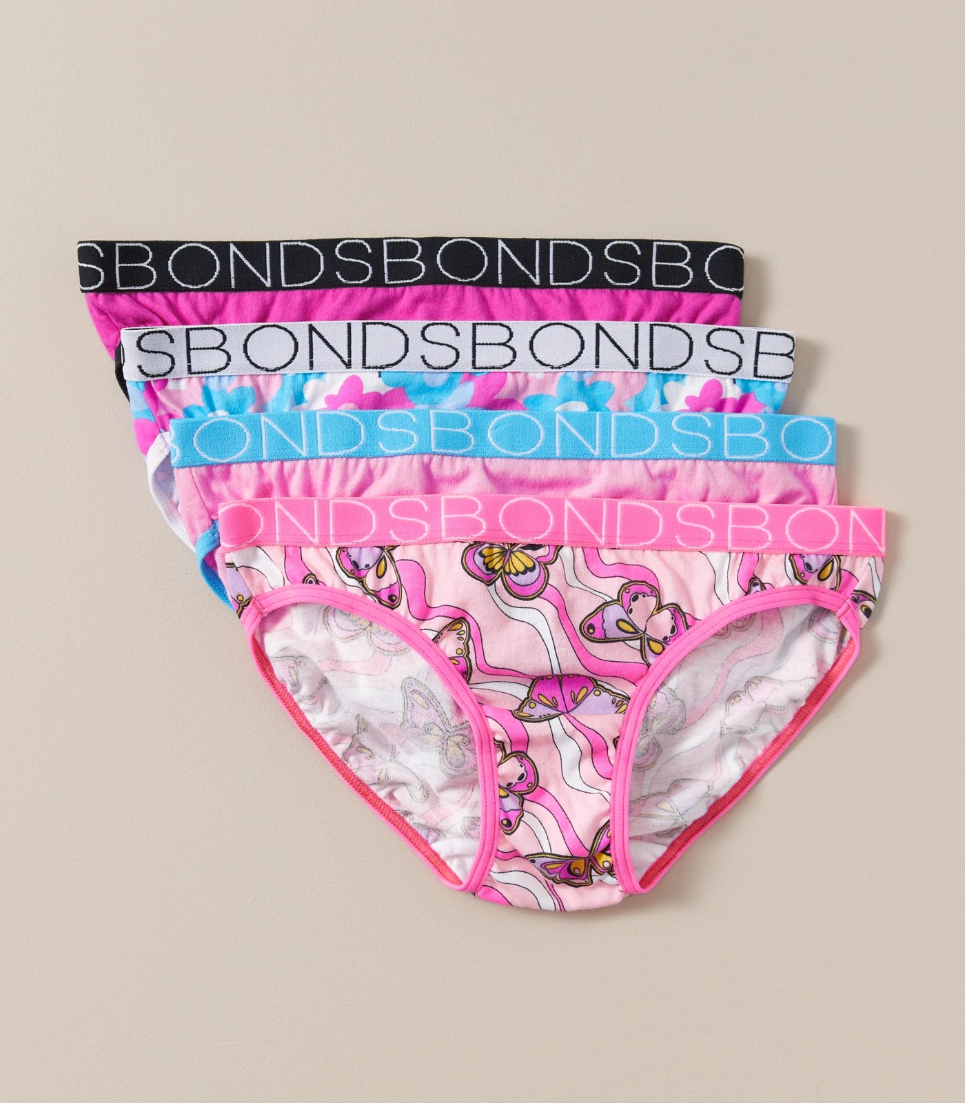 BONDS Girls 4 Pack Bikini Underwear - Pop Candy Blooms