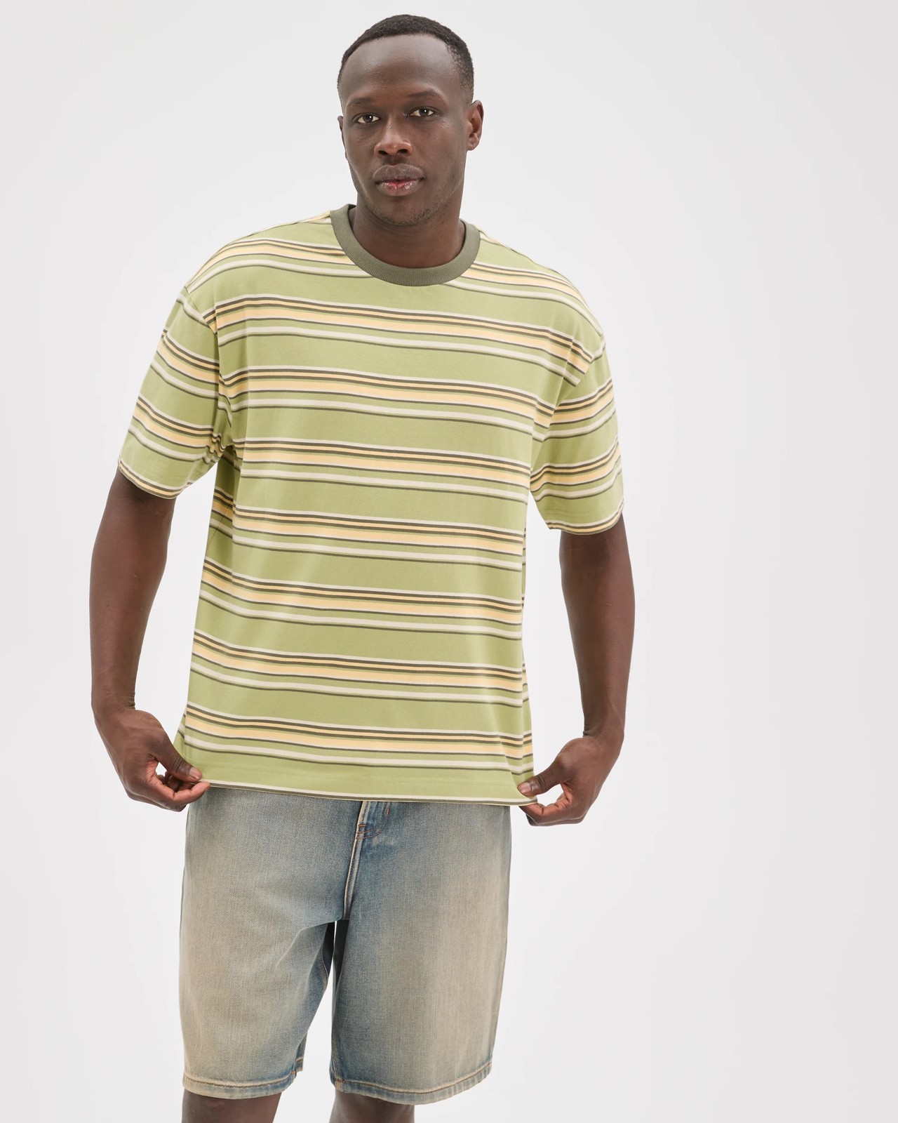 Commons Australian Cotton Oversized Stripe T-Shirt - Sage Stripe 5 of 6
