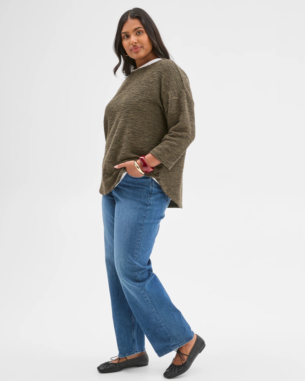 Plus Size Australian Cotton Blend Curved Hem Textured Top - Oregano 3 of 6