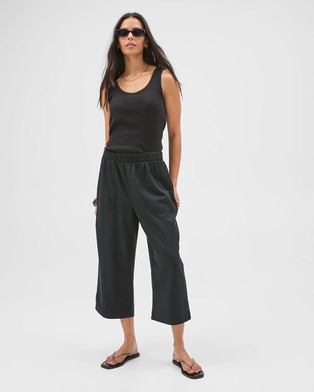 Slub Cropped Pants - Black 2 of 5