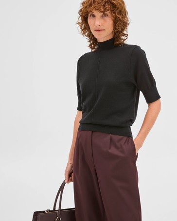 Preview Mock Neck Stitch Detail Merino Top