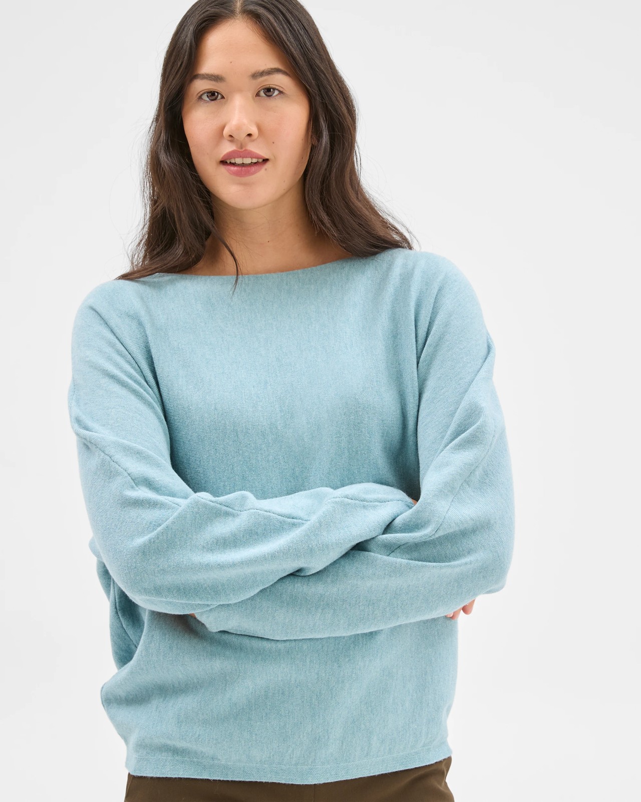 Preview Dolman Sleeve Boat Neck Knit Sweater - Arctic Blue 3 of 6