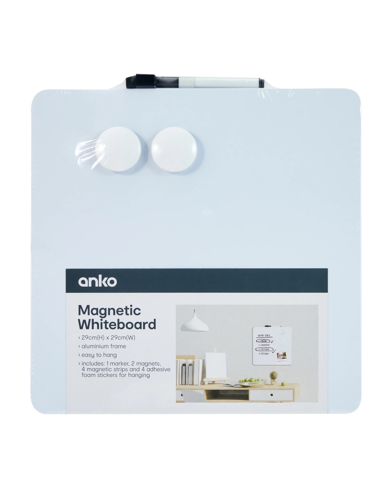 Anko Square Magnetic Whiteboard 29cmx29cm 5 of 5