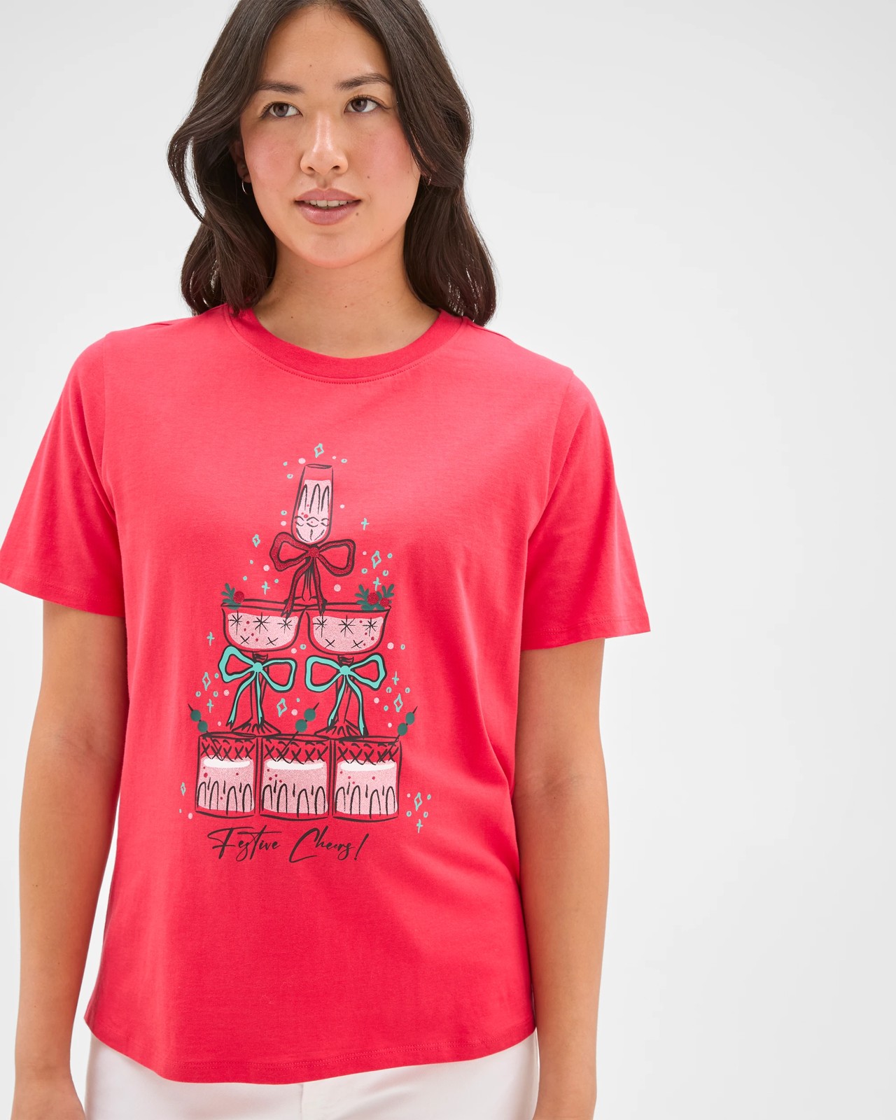 Australian Cotton Printed Christmas T-Shirt - Red Fizz Cheer 5 of 5