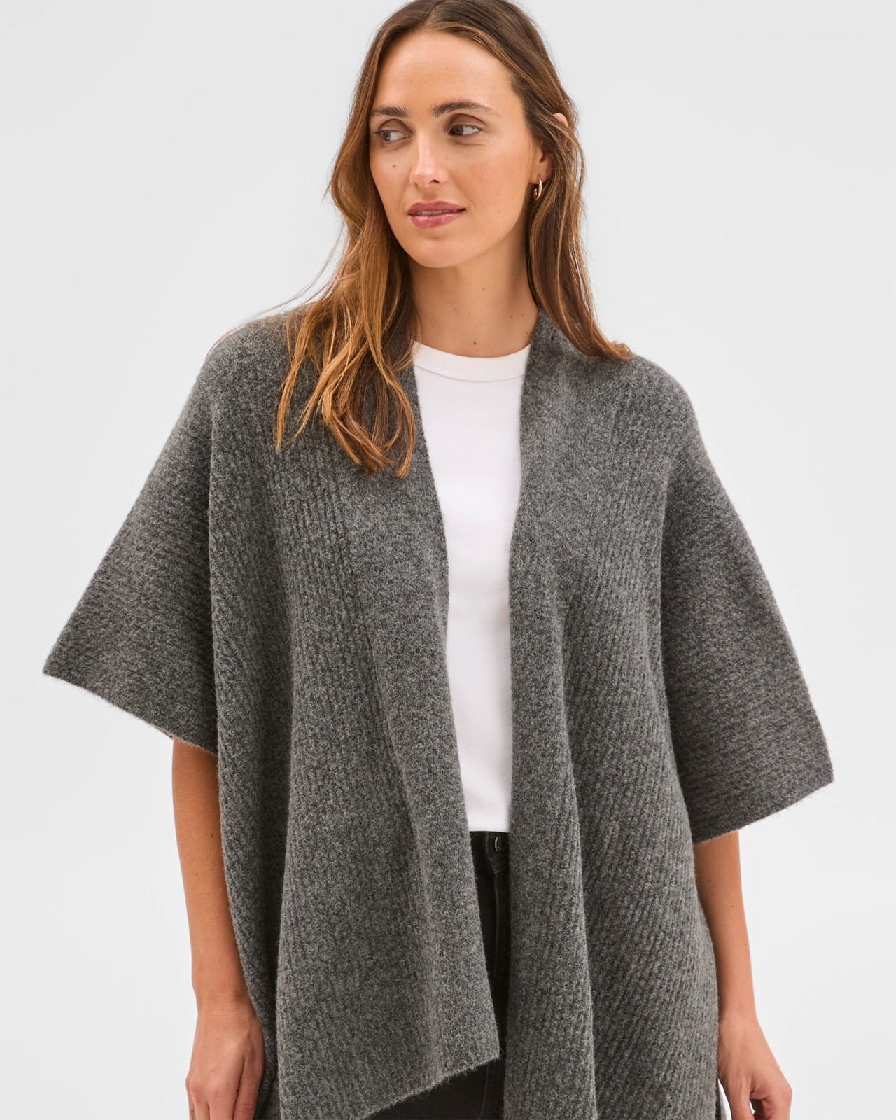 Knitted Poncho - Charcoal Marle 3 of 5
