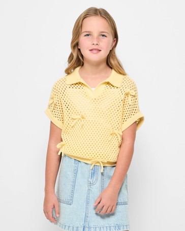 Australian Cotton Crochet Knit Polo Top