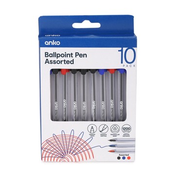 10 Pack Assorted Colours Ballpoint Pens - Anko